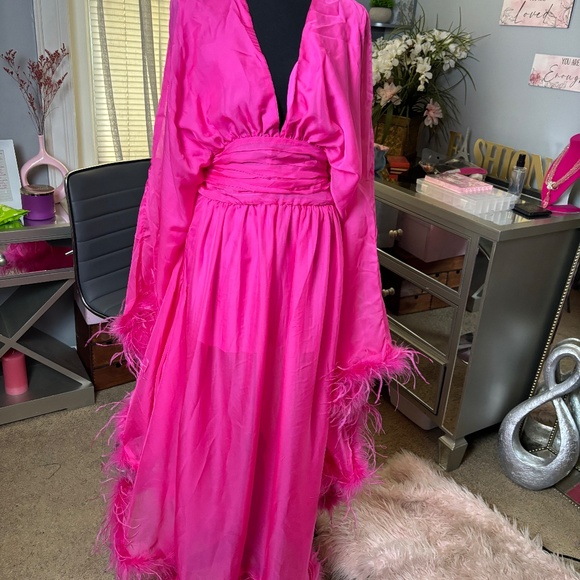Pink Feather Trim Maxi Dress - NWT - Picture 6 of 9